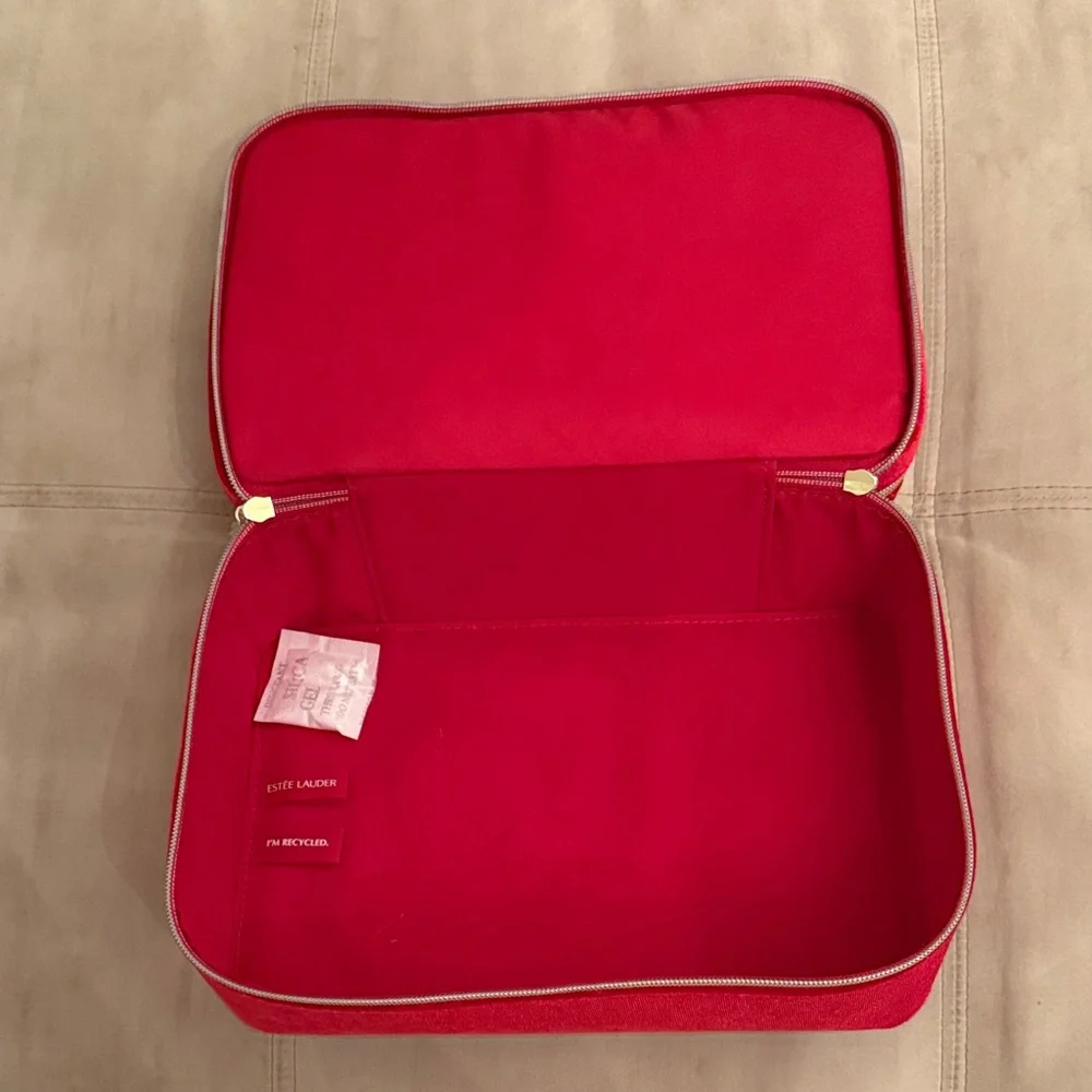 Estee’ Lauder Red Velvet Makeup Box with Bow, two compartments